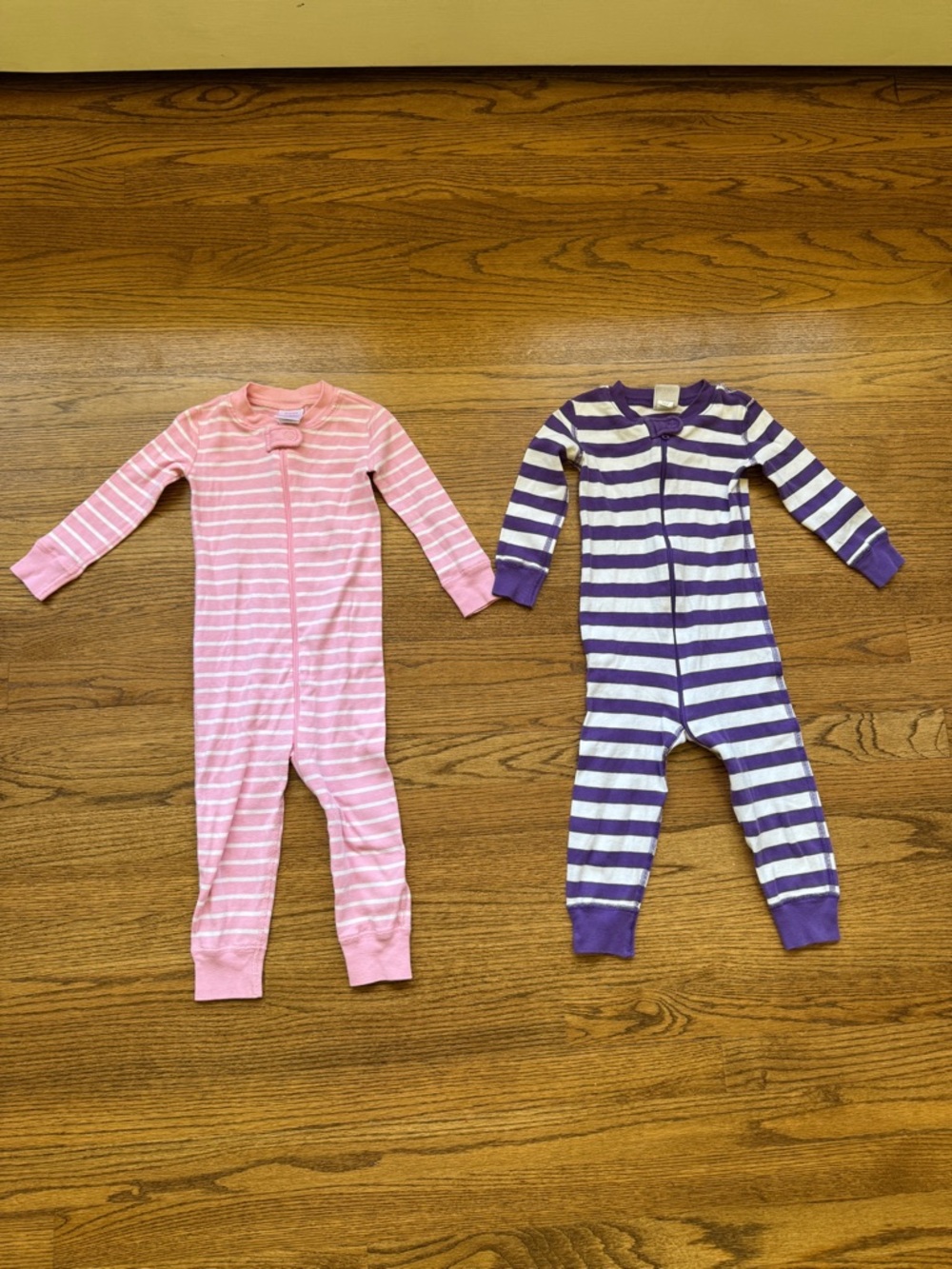 Hanna Andersson Pink Stripe & Purple Stripe Zipper Footie Pajamas